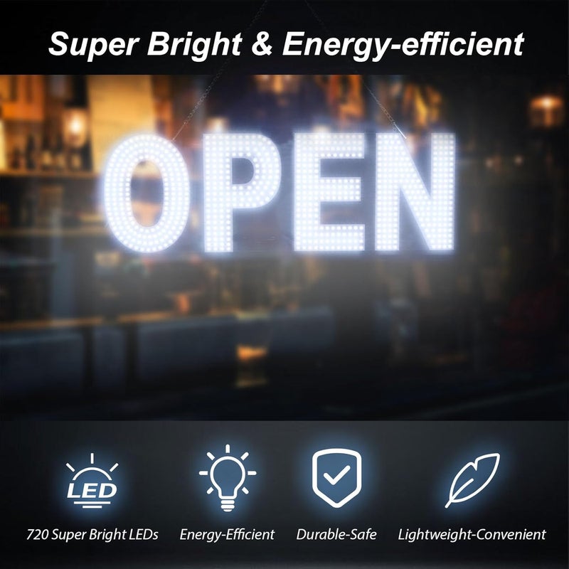 Thirdpolite لافتات مفتوحة للأعمال، 30"x10" لافتة LED كبيرة قابلة للتعتيم مع تركيب معلق لصالون، صالة رياضية، مقاهي، متجر، مكتب، بار، فندق، حانات باللون الأبيض البارد - Image 4